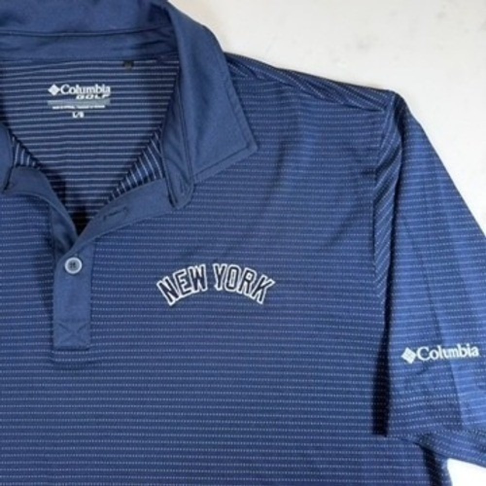 Columbia Golf Shirt Mens Large‎ L Navy Blue New York Striped Polo Excellent